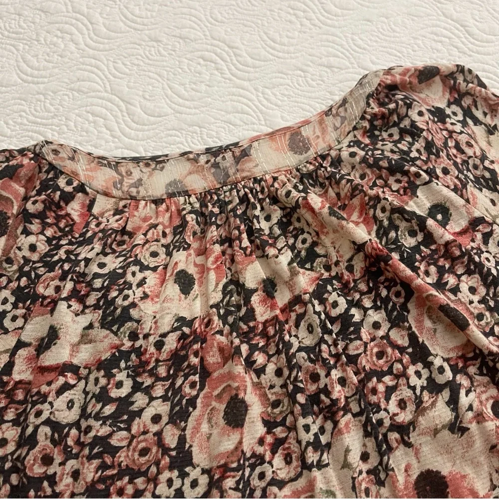 Lucky Brand Womenβs Tie Front Boho Peasant Long Sleeve Blouse Sz L - Picture 7 of 15
